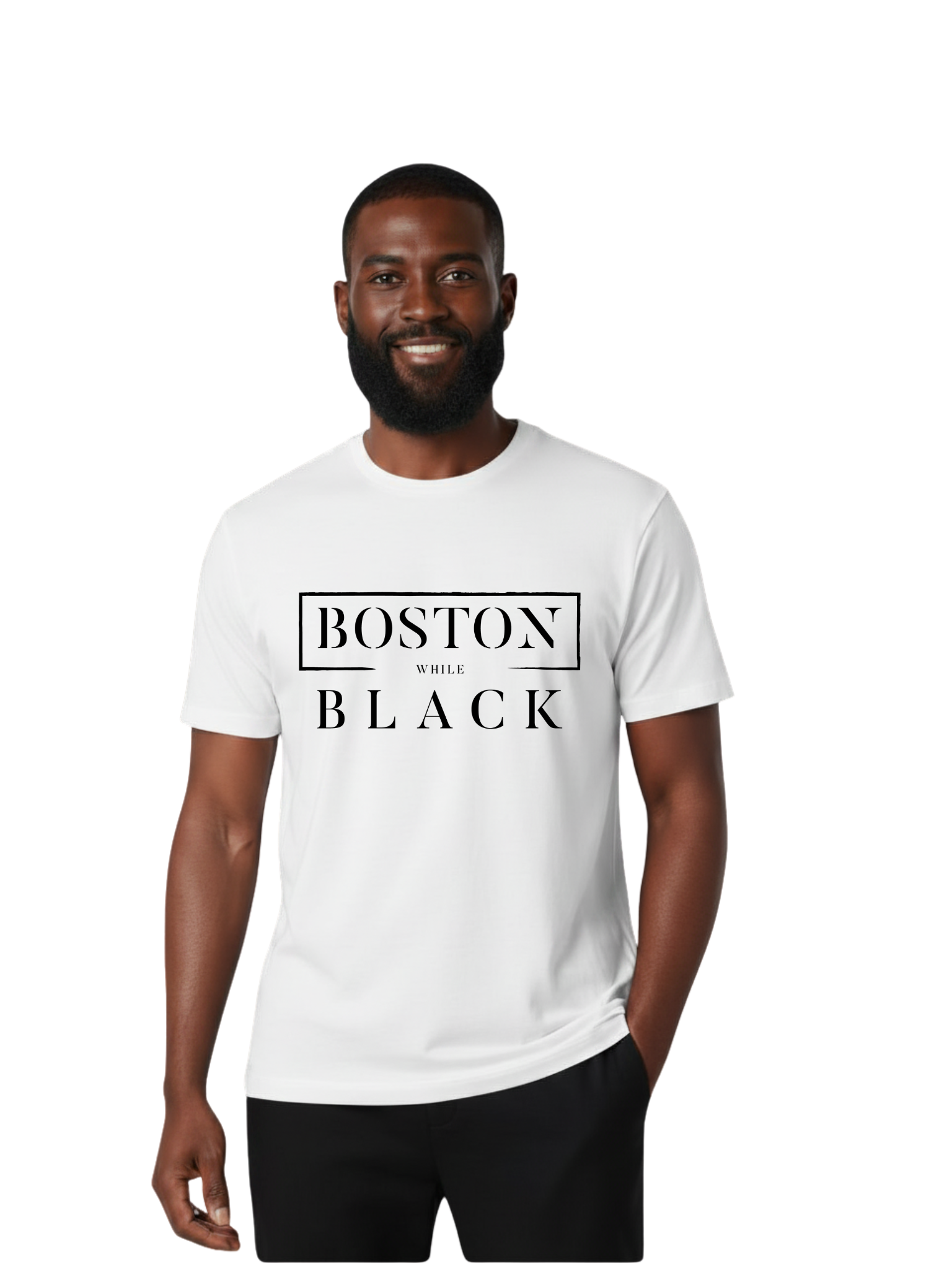 Boston While Black Logo Tee (White - Unisex)